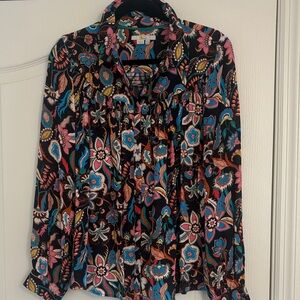 Boden Black and Blue Colorful Floral Blouse